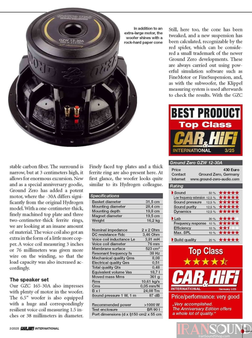 جایزه بین المللی CAR & HIFI ساب ووفر گراند زیرو