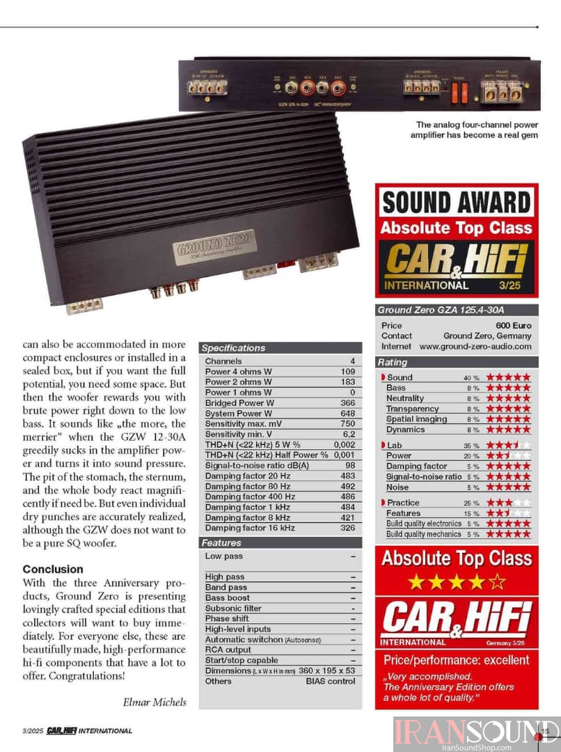 جایزه بین المللی CAR & HIFI آمپلی فایر گراند زیرو